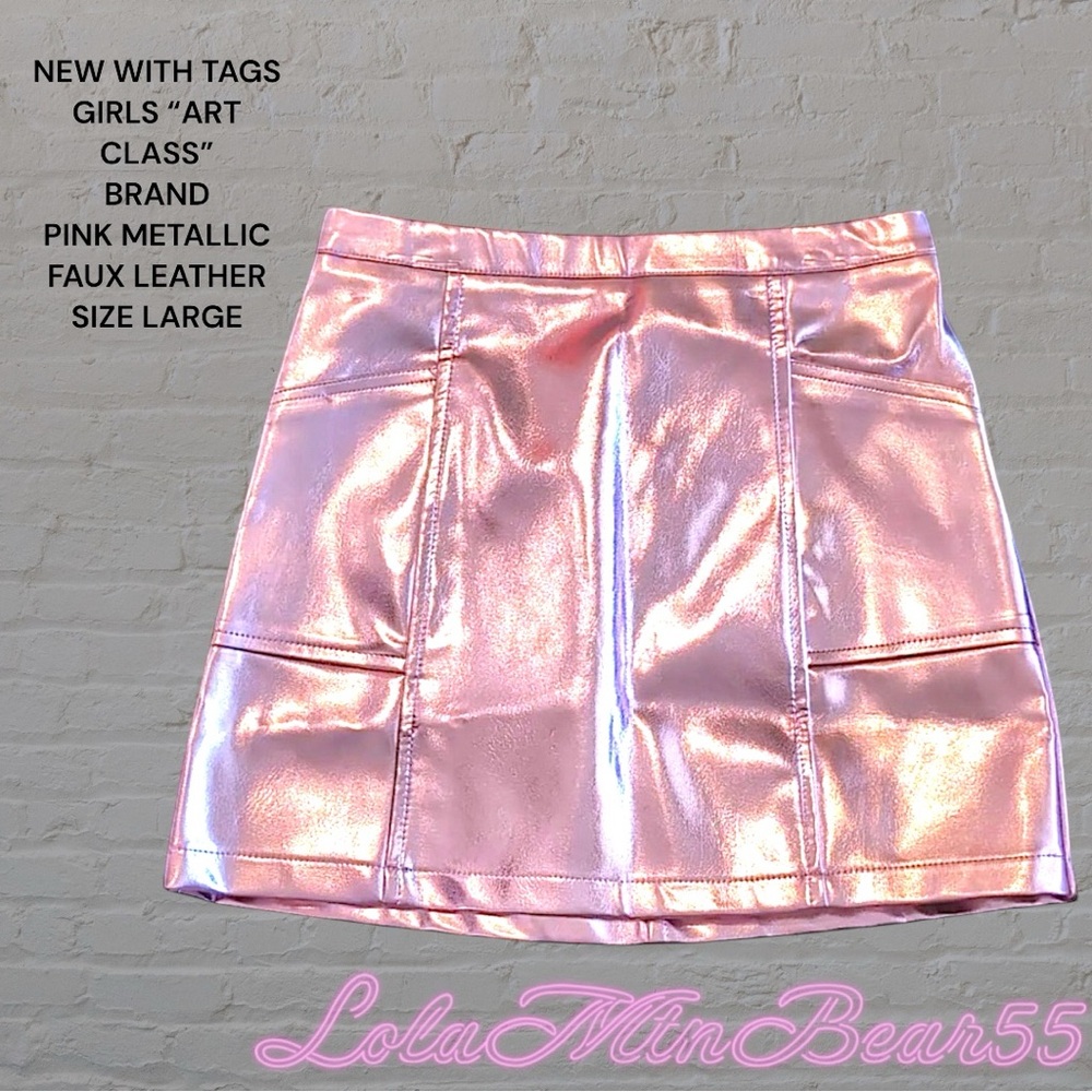 NEW WITH TAGS “ART CLASS” BRAND GIRLS METALLIC PINK FAUX LEATHER SKIRT W/POCKETS